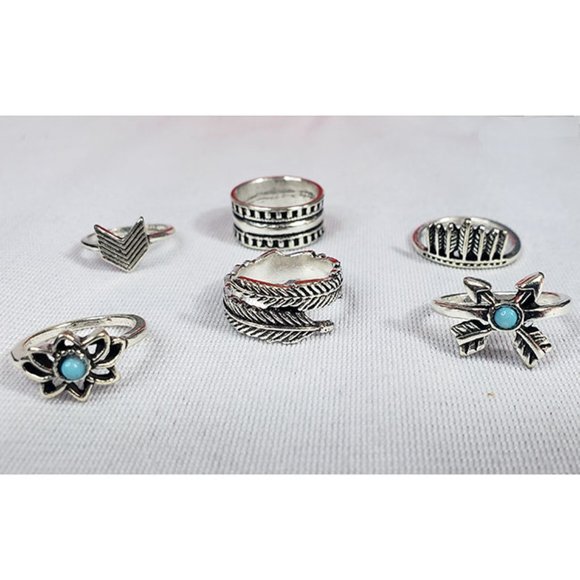 6 Pc/set Bohemian Rings Unisex American Native Influence Primitive Ring Set NEW - Picture 2 of 12